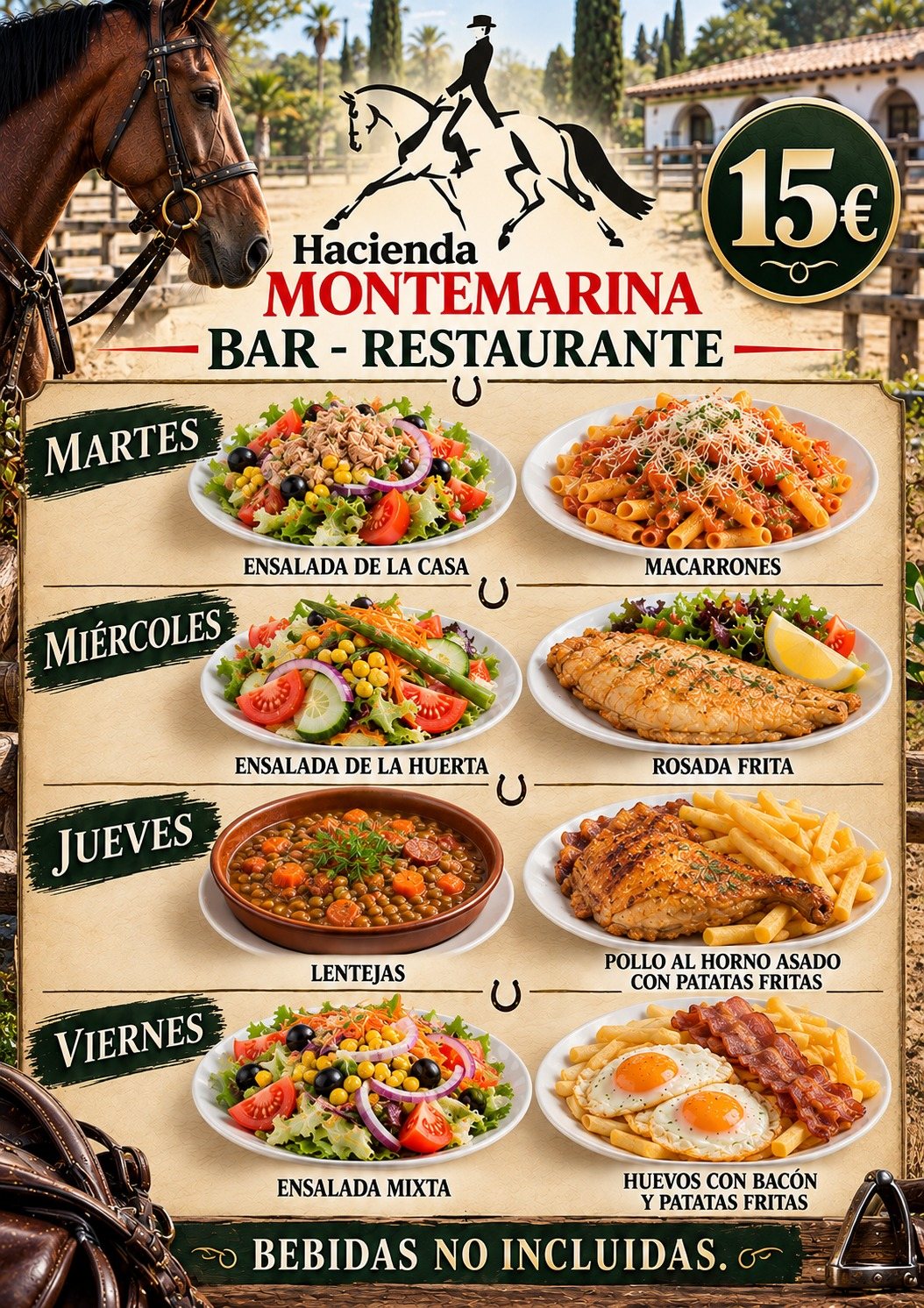 Menú del día de Hacienda MonteMarina: de martes a viernes por 15 euros