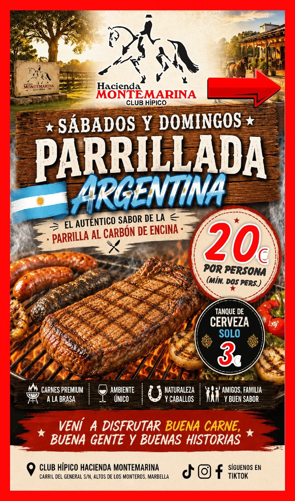 Parrillada Argentina los fines de semana en Hacienda MonteMarina, 20 euros por persona